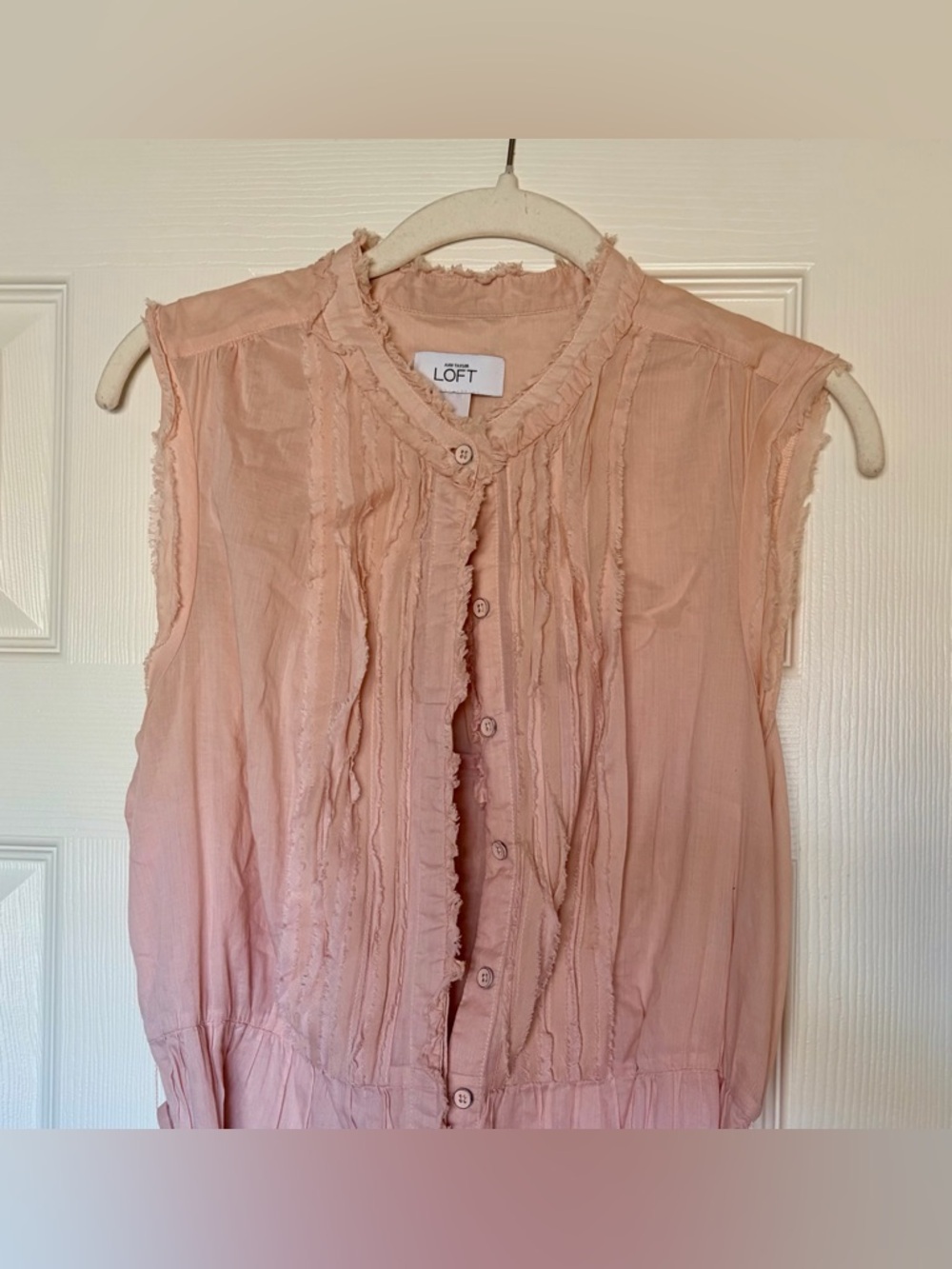 LOFT Light Pink Sleeveless Dress with Ruffles & Removable Tie — *runs small* - Picture 4 of 4